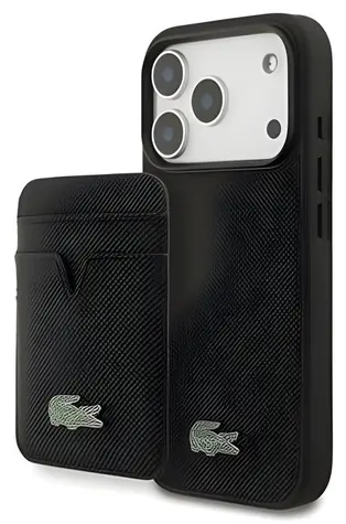 Lacoste Iconic Petit Pique černá / Zadní kryt s peněženkou / MagSafe / pro iPhone 18 Pro