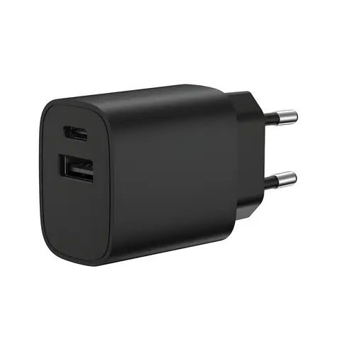 Solight USB-A+C fast charger 20W černá / Síťová nabíječka / USB-C + USB-A / 20W / PD 3.0, QC 3.0, PPS