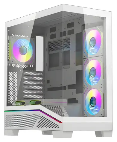 darkFlash K430 bílá / Skříň PC / ATX / 6 ventilátorů / tvrzené sklo / vertikální GPU