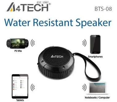 A4Tech BTS-08 / vodotěsný Bluetooth 4.0. reproduktor / černý
