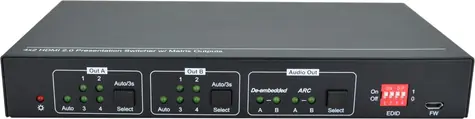 VivoLink HDMI 4x2 4K Matrix Switcher černá / 4x2 HDMI / 4K@60Hz 4:4:4 8bit / ovládání GUI+LAN / DTS:X+Dolby Atmos 