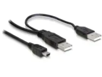 DeLock USB 2.0 kabel 2xA<->miniB 5-pin propojovací 1m / napájecí
