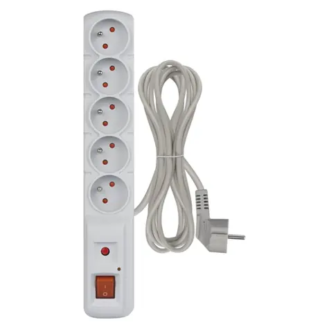 PORTE Přepěťová ochrana 230V 5 zásuvek 3m šedá s vyp.
