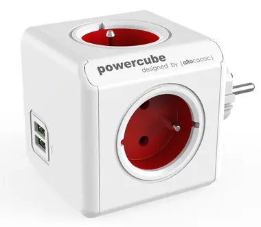 PowerCube rozbočovací zásuvka červená / 4 zásuvky / 2x USB port