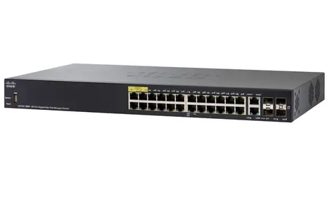 Cisco Small Business SG350-28MP / 24 x 10/100/1000 (PoE+) + 2 x gigabitů SFP + 2 x kombinace Gigabit SFP