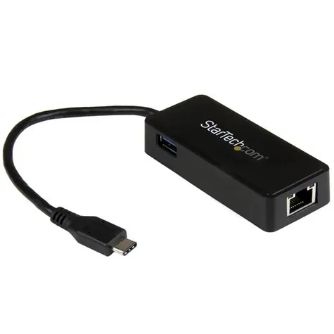 StarTech USB-C - RJ45 adaptér s extra portem USB 3.0 černá / pro síťové připojení / RJ45 