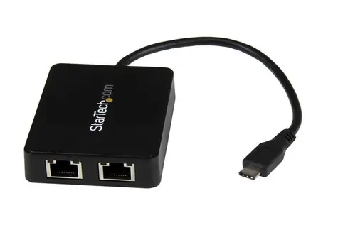 StarTech USB-C - 2x RJ45 adaptér s extra portem USB 3.0 černá / pro síťové připojení / 2x RJ45 