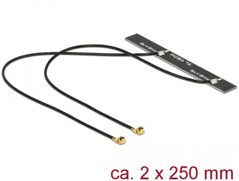Delock WLAN 802.11 ac a h b g n Twin Anténa 2 x MHF samec 5 dBi 250 mm PCB / interní samolepicí