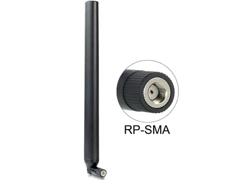 Delock WLAN anténa RP-SMA 802.11 ac a h b g n 5.5 ~ 9 dBi všesměrová s otočným kloubem černá