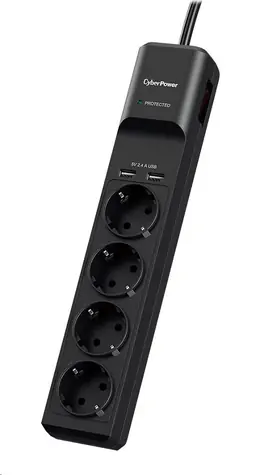 CyberPower P0420SUD0-DE černá / Přepěťová ochrana / 4 zásuvky / vypínač / 2x USB / 1.8 m