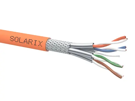Solarix instalační kabel CAT8 SSTP 500m / vnitřní instalace / LSOH plášť / stíněný / cívka / oranžová