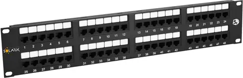 Solarix patch panel 48x RJ45 CAT5E UTP / 2U / černá
