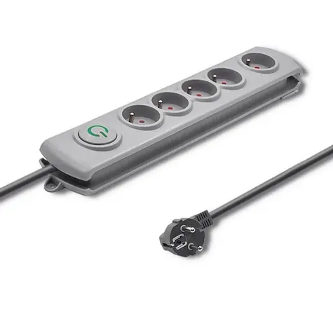 Qoltec Přepěťová ochrana Quick Switch (5 zásuvek) šedá / vypínač /  1.8m 