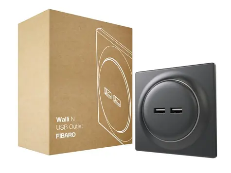 Fibaro Walli USB zásuvka černá / 2x USB-A / 2.4 A / 5V