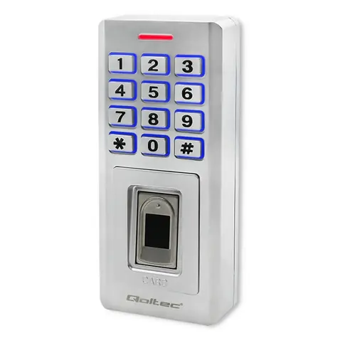 Qoltec 52447 Bezpečnostní kódový zámek se zvonkem bílá/ na čip a kartu / otisk prstu / IP68 / zvonek 