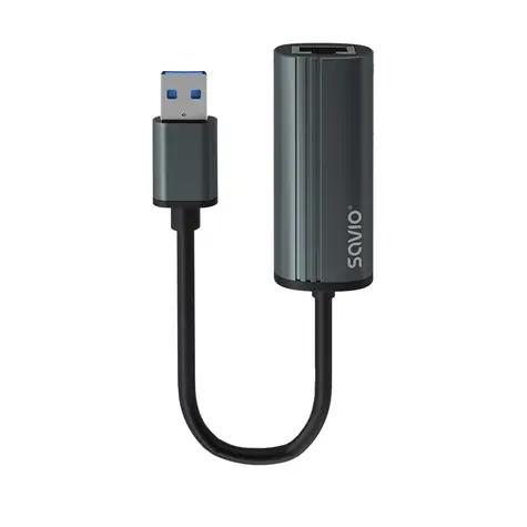 SAVIO AK-55 šedá / Ethernet Adaptér / 1x Gigabit RJ45 / 1x USB 3.1
