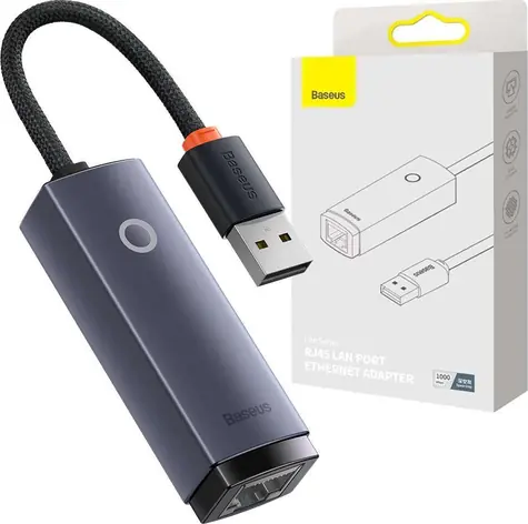 Baseus WKQX000113 Lite Series Síťový adaptér USB-A (M) - RJ45 (F) šedá / 1000Mbps