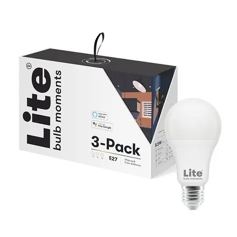 Lite bulb Moments Sada chytrých žárovek - E27 RGB / 8.5W / 2700-6500K / E27 / Google Home / Alexa / 3 ks 