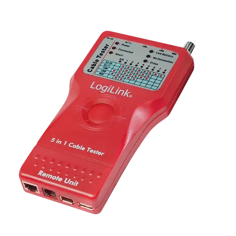 LogiLink WZ0014 červená / Tester kabelů / RJ-11 & RJ-45 & BNC & USB & FireWire