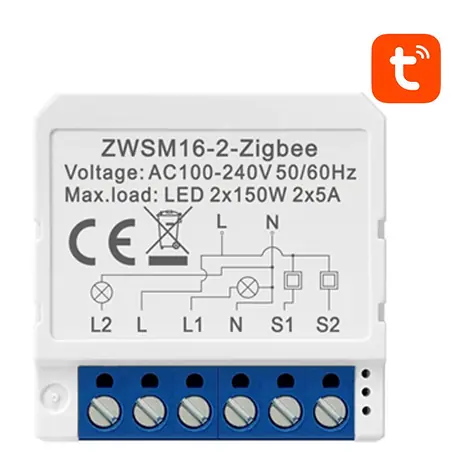 Avatto ZWSM16-W2 bílá / Chytrý spínač / 2 kanály / ZigBee