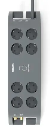 Philips SPN5185A/58 šedá / Přepěťová ochrana / Schuko / 8 zásuvek / Koaxiální kabel / RJ11 / 2m