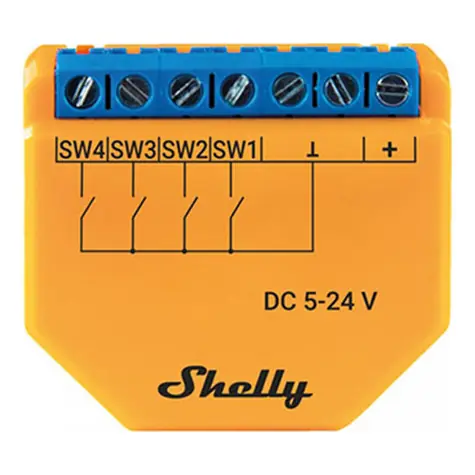 Shelly I4 DC oranžová / Chytrý ovladač / 4 kanály / BT 4.1 / WiFi