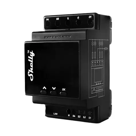 Shelly Pro 4PM šedá / Chytrý spínač s měřením spotřeby / 4 kanály / BT 4.2 / WiFi