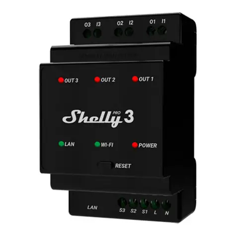 Shelly Pro 3 spínací modul na DIN lištu / Chytrý spínač / 3 kanály / BT 4.2 / WiFi