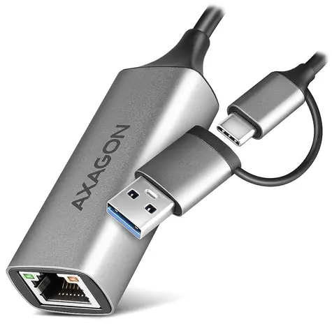 AXAGON ADE-TXCA, USB-C + USB-A 3.2 Gen 1 - Gigabit Ethernet síťová karta, Asix AX88179, auto instal