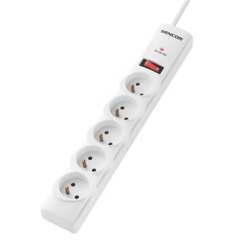 SENCOR SSP 520 bílá / Přepěťová ochrana / 306J / 5 zásuvek (10A) / 1m 