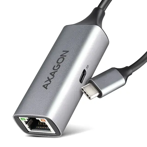 AXAGON ADE-TXPD, USB-C 3.2 Gen 1 - Gigabit Ethernet síťová karta, Asix AX88179, PD 100W, auto instal šedá