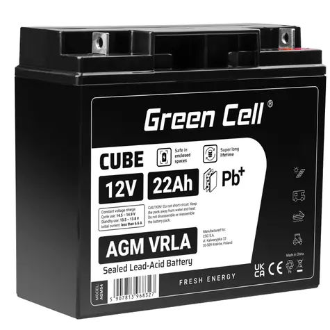 Green Cell bezúdržbová baterie AGM VRLA 12V 22Ah / pro lodě | invalidní vozíky | hračky a koloběžky