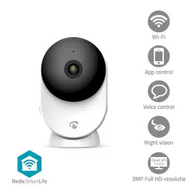 Nedis WIFICI12CWT / Chytrá vnitřní kamera / Wi-Fi / SmartLife / 3MP Full HD 1296p / microSD 