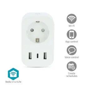 Nedis SmartLife Chytrá Zásuvka / Wi-Fi / IP21 / Měřič výkonu / 3680 W / 2x USB / 0 - 55 °C / Android 