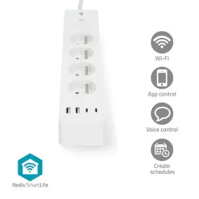 Nedis SmartLife Prodlužovací Přívod / Wi-Fi / USB A / USB-C  / 16 A / 3680 W / 2.00 m / Android
