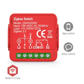 Nedis SmartLife Spínač / Zigbee 3.0 / 2x100 W / Připojení terminálu / Aplikace ke stažení pro: Android & iOS