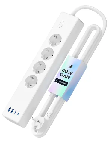 Meross Matter Smart Prodlužovačka s rychlým nabíjením - 4x AC vstup + 4x USB vstup