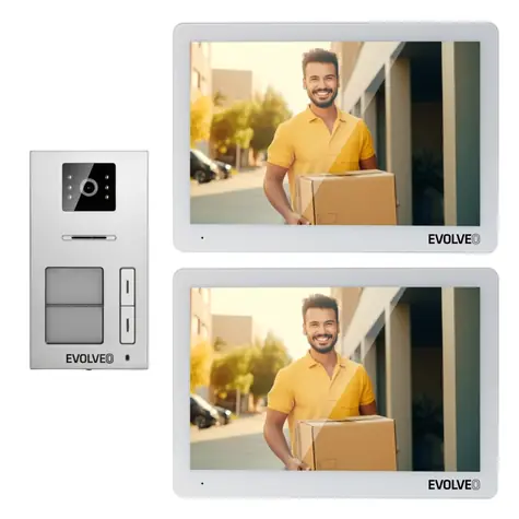 EVOLVEO DoorPhone 20-2W bílo-stříbrná / 2 drátový videotelefon s aplikací pro dvě domácnosti / 32GB 