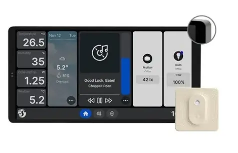 Shelly Wall Display X2 stříbrná + BLU H&T / Inteligentní ovládací panel s Wi-Fi a Bluetooth + senzor teploty a vlhkosti