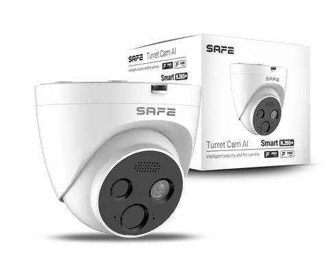 SAFE Turret Cam AI bílá / Dvou­senzorová IP termokamera s AI: detekce plamene a teploty