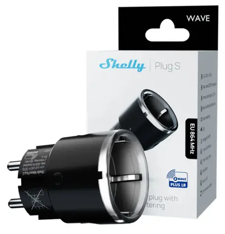 Shelly Wave Plug S LR Černá / inteligentní zásuvka s měřením spotřeby / Z-Wave
