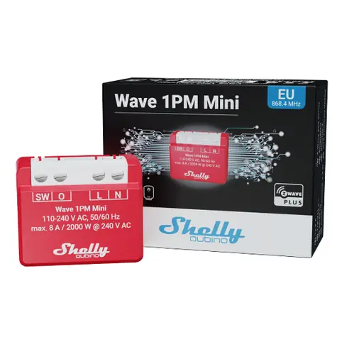Shelly Wave 1PM Mini LR / spínací modul s měřením spotřeby 1x 8A / Z-Wave