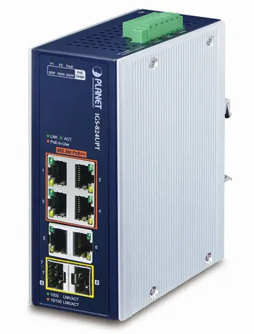 PLANET IGS-824UPT / Switch průmyslový / 6x 1Gb RJ-45  / 2x 1Gb SFP / 4x PoE 802.3bt / IP30