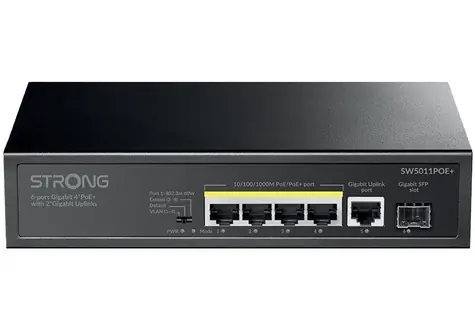 STRONG SW5011POE+ / Switch / 5x GbE RJ-45 / PoE+ 802.3af/at / 1x 1Gb SFP / 12Gbps