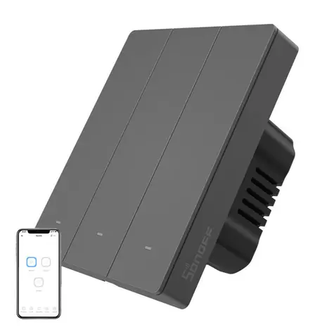 SONOFF SwitchMan Chytrý Nástěnný Vypínač M5 Matter Tmavě šedá / 3-tlačítko / 80 mm