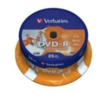 25ks DVD-R 4,7GB Verbatim 16x / Wide Injekt Printable / Spindl