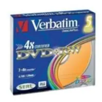 5ks DVD+RW 4,7GB Verbatim 4x / barevné / Slim Case