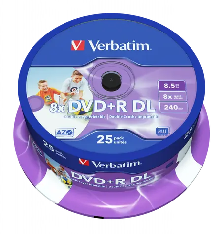Verbatim 25ks DVD+R DL 8.5GB 8x / Injekt Printable / Spindl