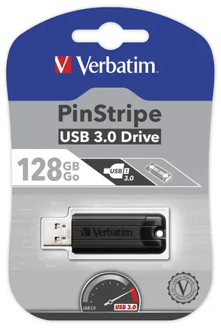 Verbatim Store 'n' Go PinStripe 128GB černá / Flash Disk / USB 3.0 / čtení: 30MBs / zápis: 10MBs