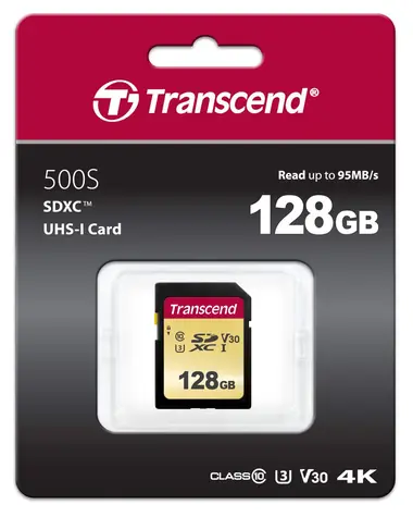 Transcend 500S SDXC 128GB / UHS-I / U3 / V30 / R: 95MBs / W: 60MBs